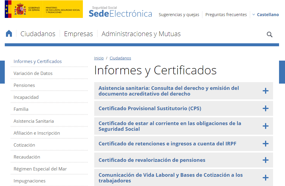 Solicitar certificado Vida Laboral